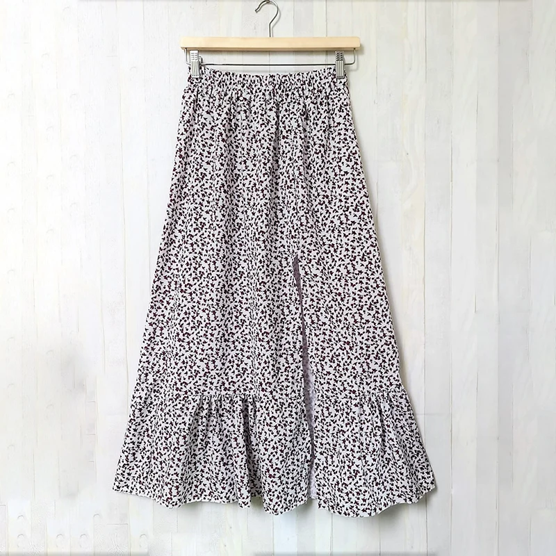 

Women Ruffles Floral Print Split Elegant Skirts 2021 Summer Casual High Waist New Loose Streetwear A-Line Long Skirts