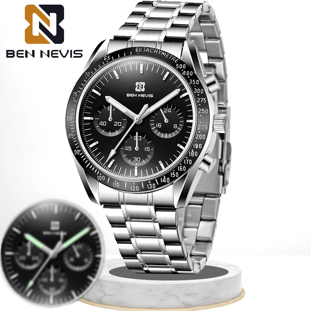 

2021 New Men's Watch BENNEVIS Luxury Brand Quartz Watch Men's Fashion Stainless Steel Waterproof Wristwatch Low Price Promotion