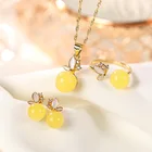 Новинка S925 серебро Позолоченные натуральные Янтарь из воска роскошные женские серьги-Бабочки Кольцо Кулон Ювелирные наборы F0005