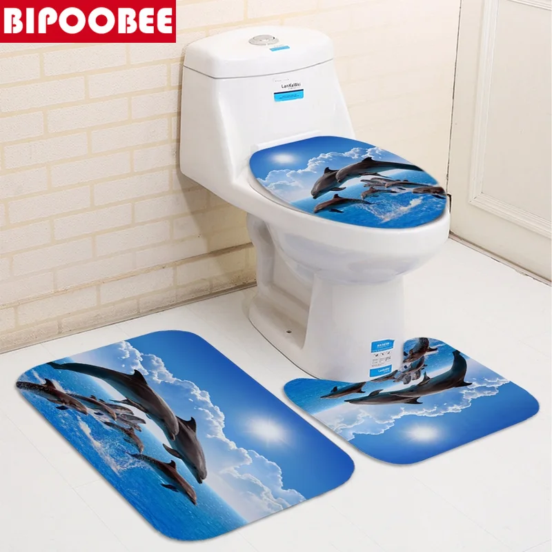 Морской дизайн дельфин 4 в 1 водонепроницаемая Тканевая 3D занавеска для душа