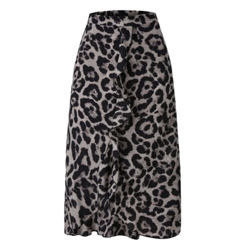 

2020 Ladies Casual Leopard Printed Short Skirts Women Wrap RufflesTrumpet High Waist Skirt Slim Leopard Evening Party Skirt
