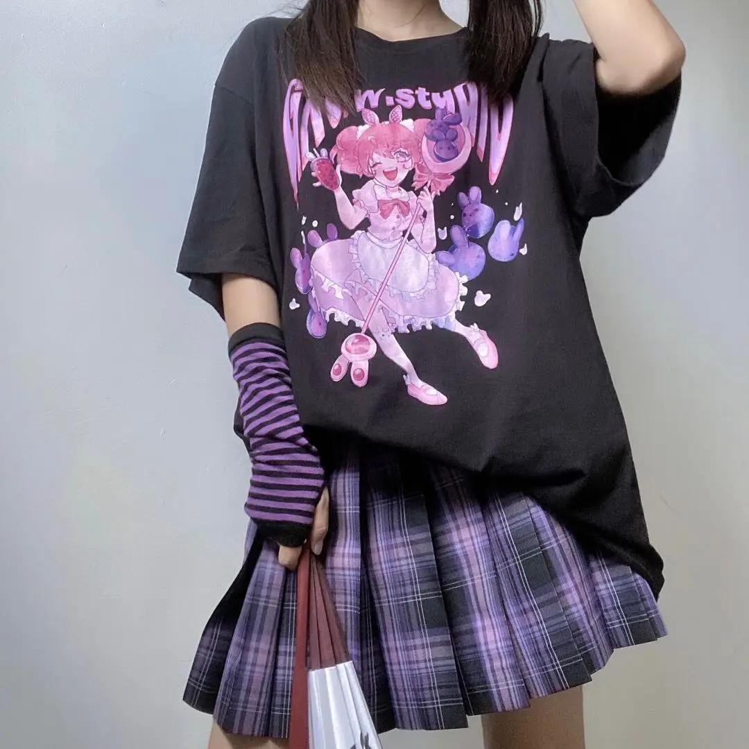 

Women Japanese Harajuku Streetwear Hip Hop Short Sleeve Casual Printing Tops Street Hip Hop Cool T Shirt Woman Clothing