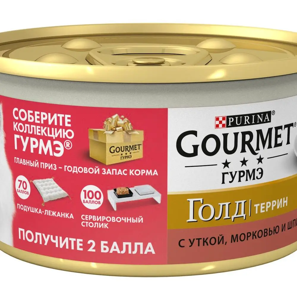 Влажный корм Gourmet Голд Террин (кусочки в паштете) для кошек с уткой морковью и