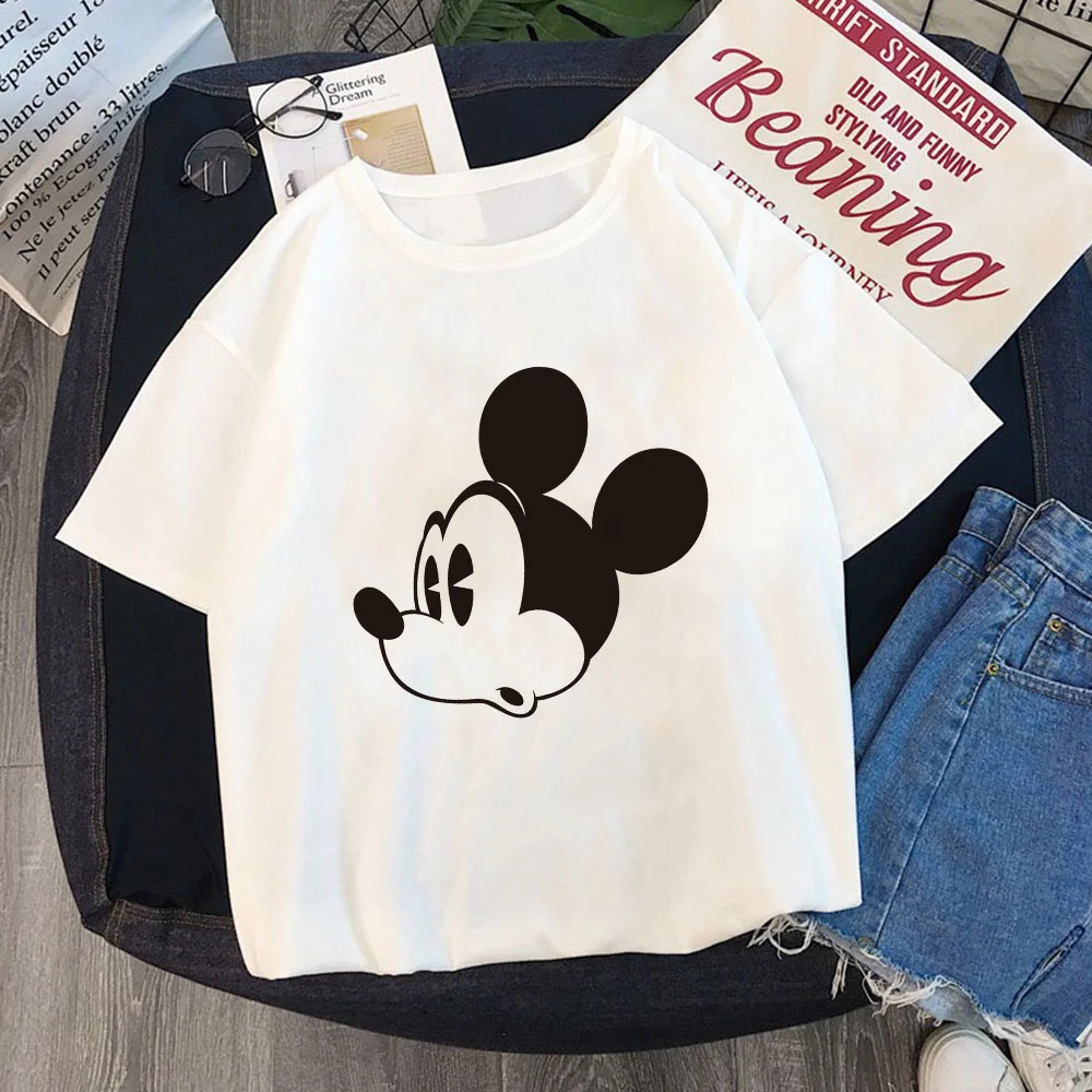 

Funny Mickey Mouse Head Portrait Painted Women T-shirts Sweet Disney Cartoon Female Tshirt Summer Fashion Girl Clothes Transport