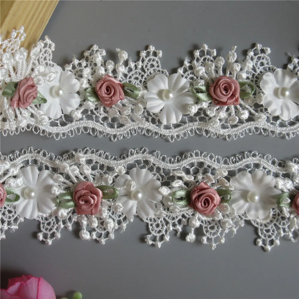 10 шт. растворимая кружевная лента с вышитыми жемчужными розами | Дом и сад