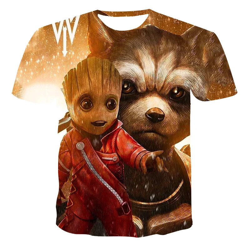 

New 3D printing men's T-shirt Guardians of the Galaxy milk silk short-sleeved pullover for boys and girls round neck short-sleev
