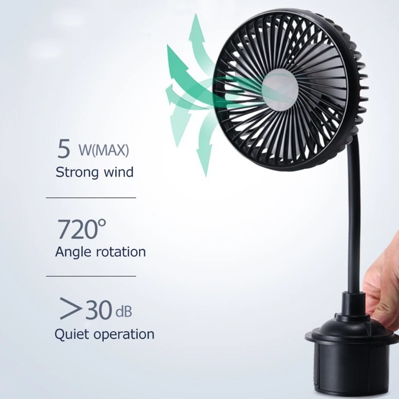 

USB Car Fan Cup Holder Fan Mount Three-speed Wire Control Operation Adjustable Gooseneck Powerful Wind Single-head