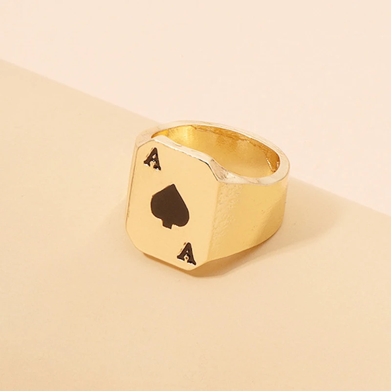

Creative Punk Spade A Playing Card Metal Ring Hip hop Motorcycle Cool Gold Ring For Men Women Fashion Party Jewelry
