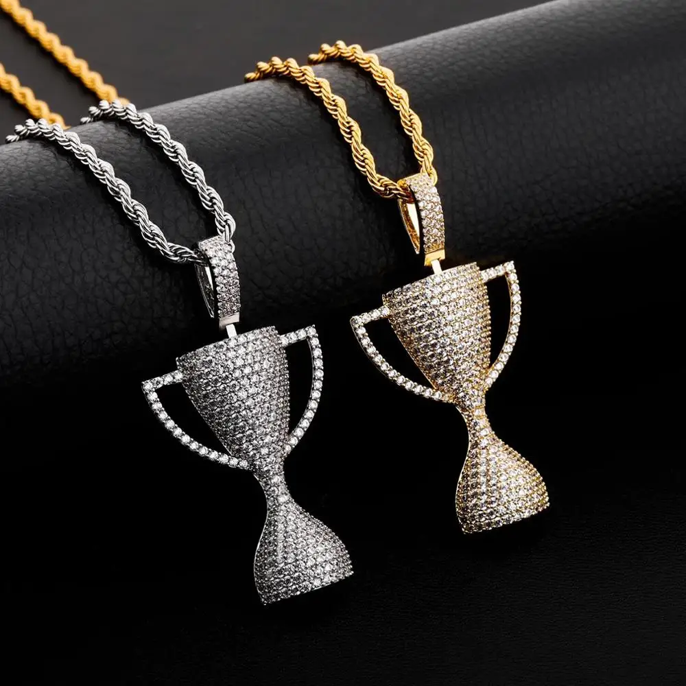 

Hip Hop Jewelry New Trophy Pendant Necklace Iced Out High Quality Cubic Zirconia Chain Jewelry for Gift Wen and Women