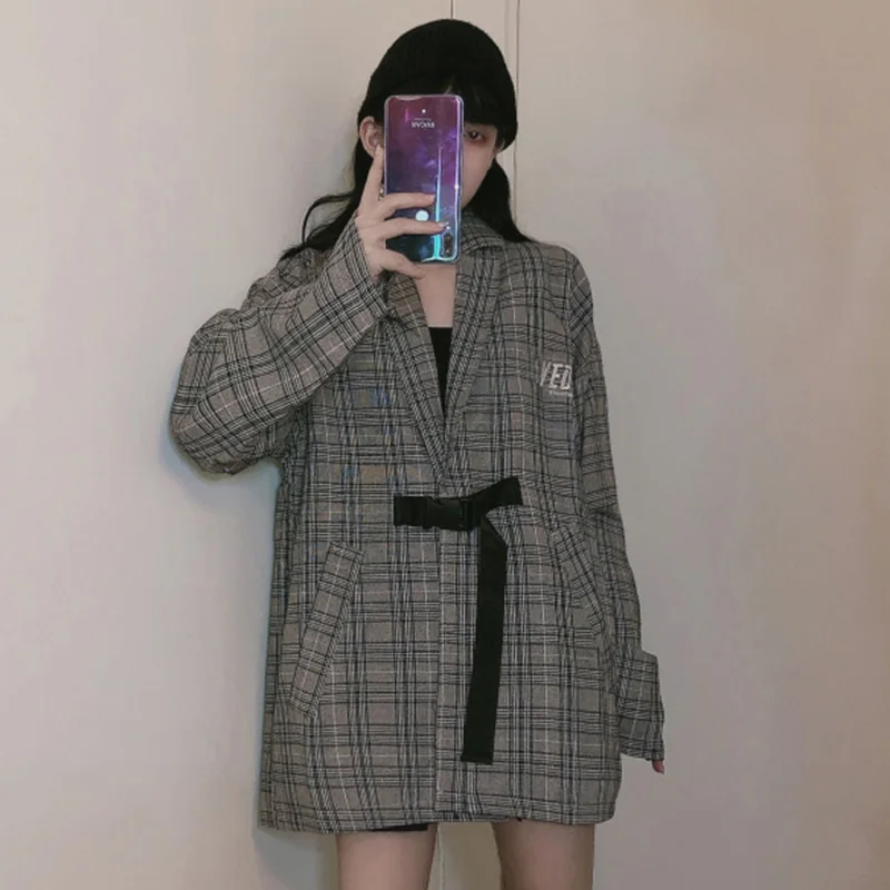 Японская клетчатая куртка Харадзюку С Вышивкой Букв мужская верхняя одежда