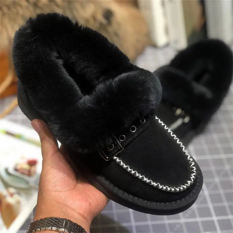 

Женские зимние меховые лоферы, новинка 2021, модные женские мокасины на плоской подошве с роскошной пряжкой, уличные повседневные водонепрон...