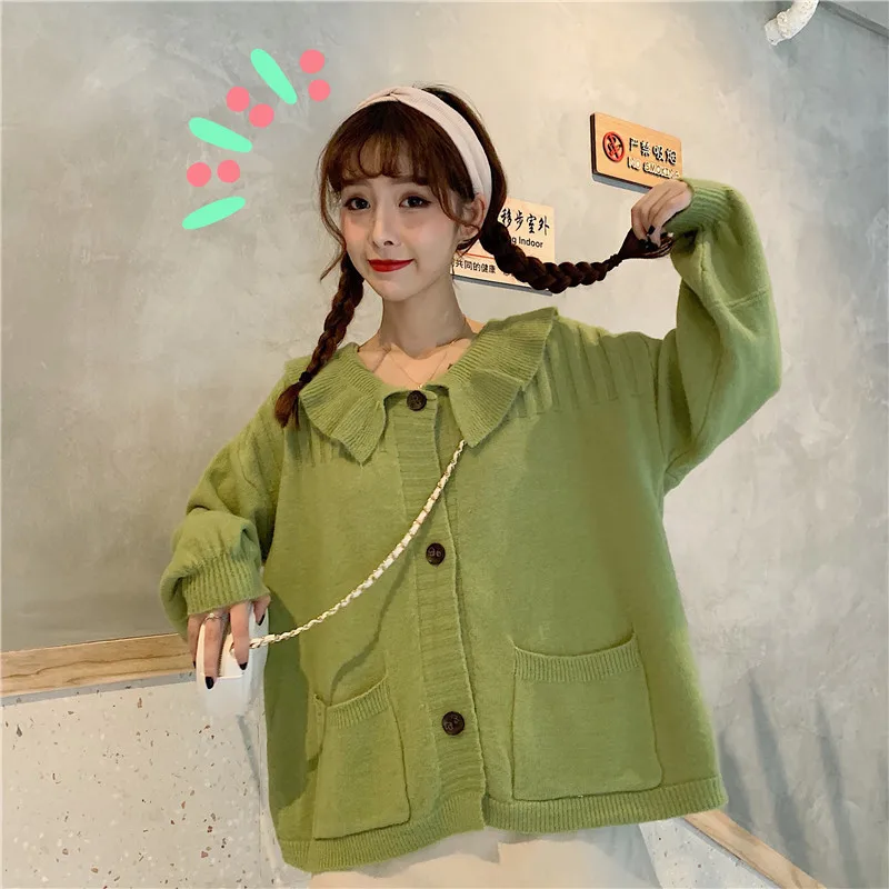Joinyouth Sweater Women Korean Peter Pan Collar Full Pocket Cardigan Knit Loose Cute Button Sweaters Female Sueter Mujer 032 |
