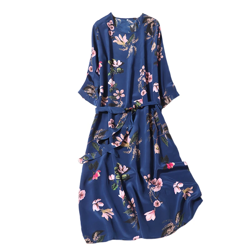 Женское шелковое платье с круглым вырезом размера плюс летнее винтажное