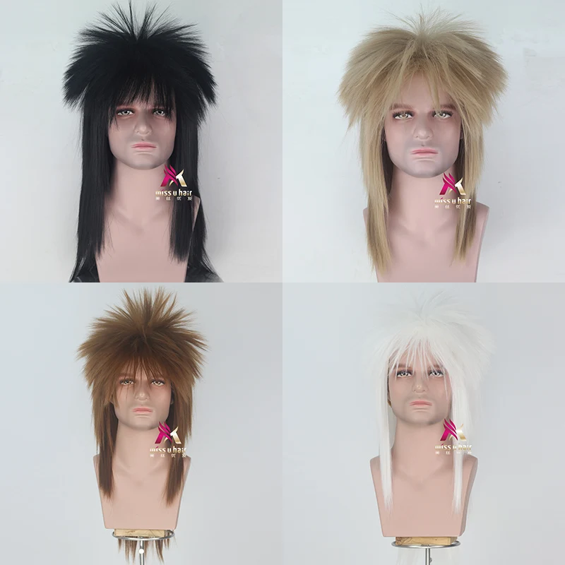 Парик мужской металлический в стиле 80-х 90-х черно-коричневый белый | Тематическая