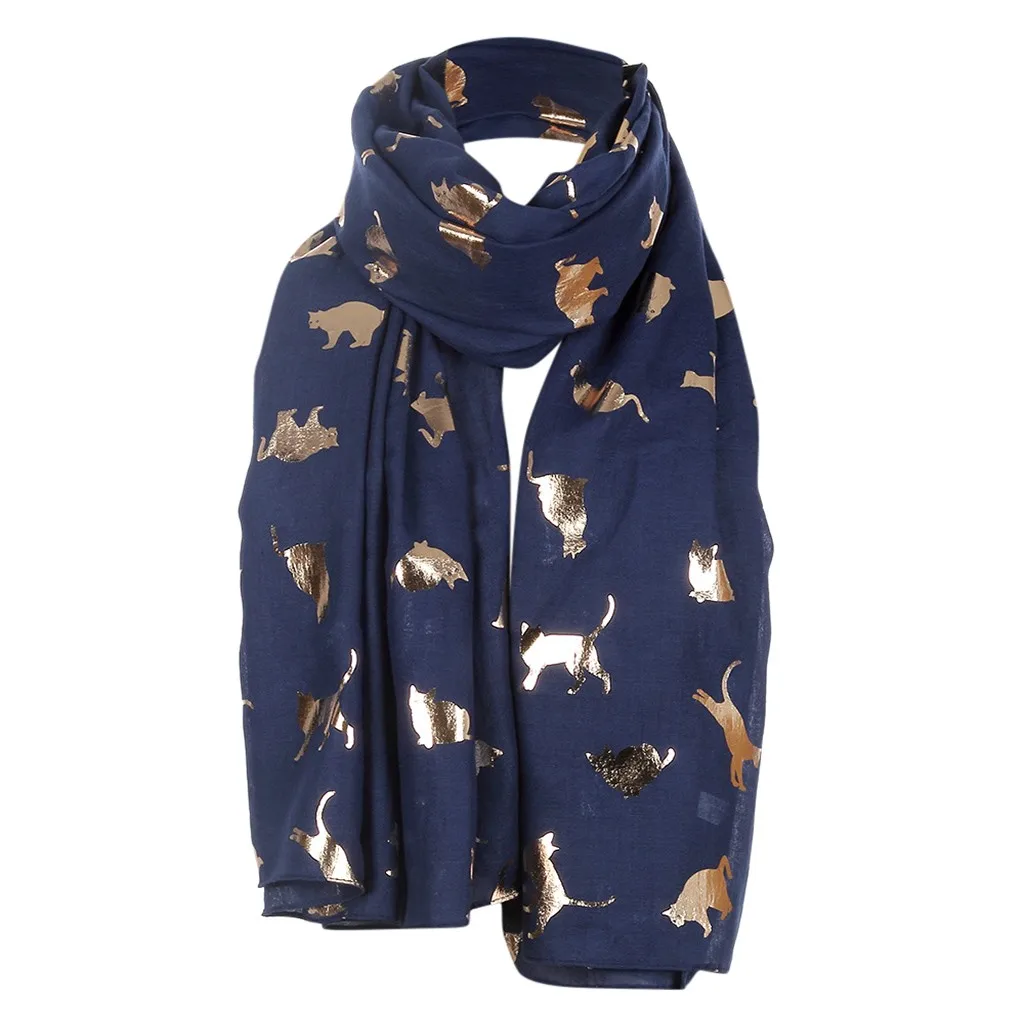 Женский шарф Foulard женский модный с принтом в виде кошки шелковый шарфы для