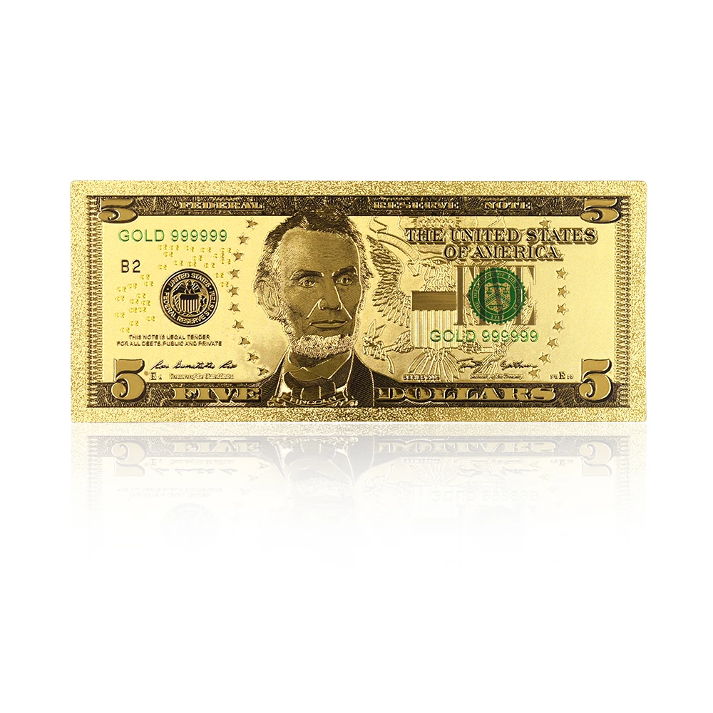 24k Золотая банкнота новая USD 5 доллар американский стиль Рождественская коллекция