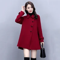 new wool blends coat women autumn winter 2021 casual fashion turn down collar solid color horn button loose woolen coat