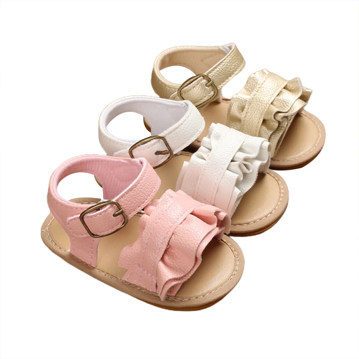 

Infant Toddler Girls PU Soft Leather Sandals Summer Baby Shoes Ruffles Soft Sole Non-Slip Baby Girls Princess Sandals 0-18M