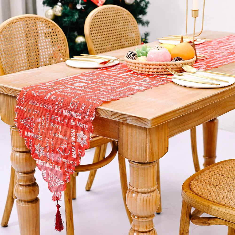 

Christmas Modern Table Runners Red Printed Tablecloths Wedding Theme Party Christmas Table Cover New Year Party Xmas Decoration