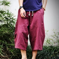 capri pants solid color drawstring men loose mid rise pockets trousers for daily wear