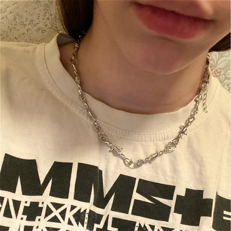 Choker Necklace For Women Men Small Wire Chain Neck Rock Punk Hip Hop Jewelry Little Thorns Gothic Girls Gift | Украшения и