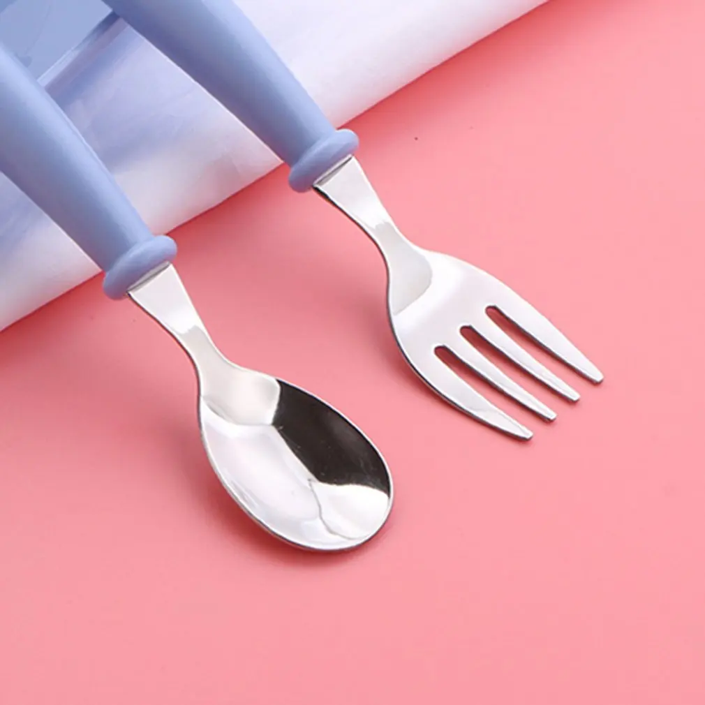 

Baby Gadgets Tableware Set Children Utensil Stainless Steel Toddler Dinnerware Cutlery Cartoon Infant Food Feeding Spoon Fork