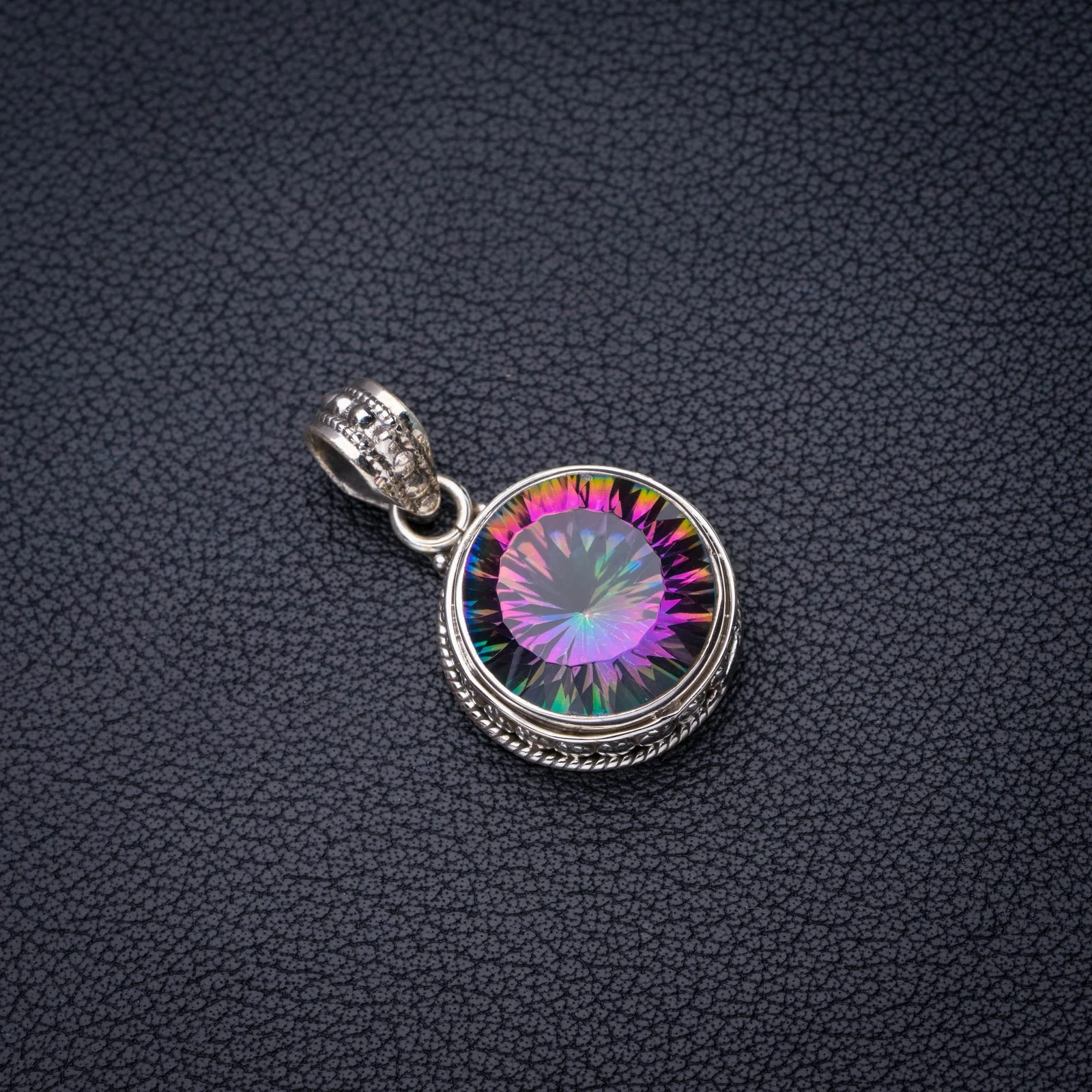 

StarGems Natural Mystical Topaz Handmade 925 Sterling Silver Pendant 1.25" E3883