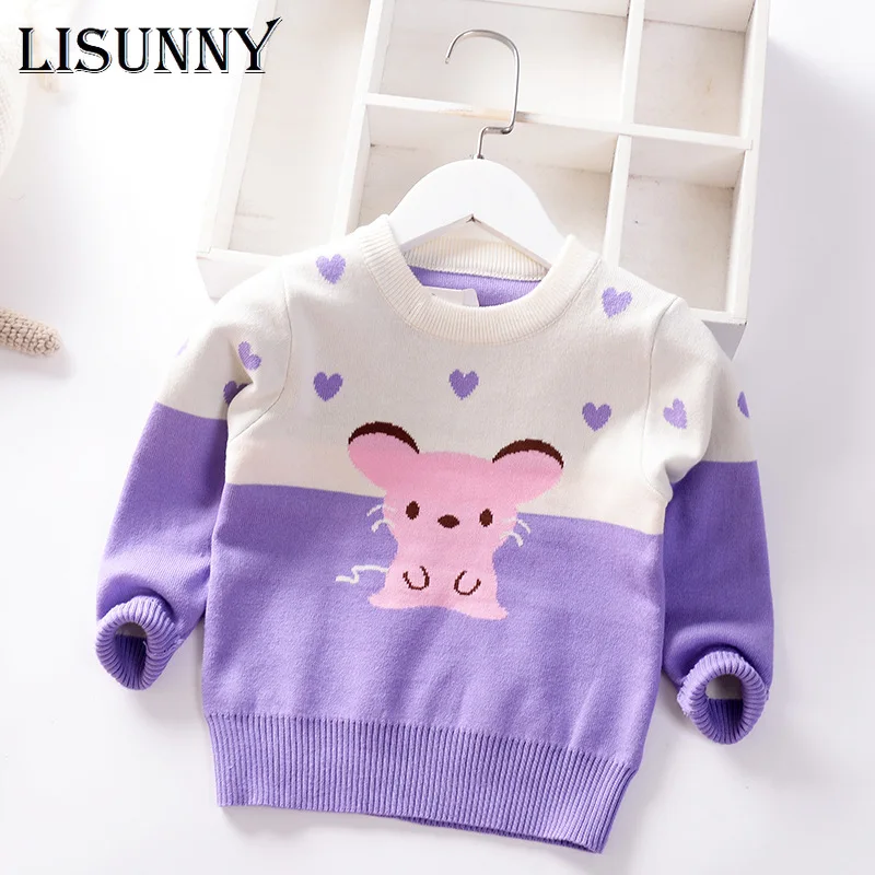 

Autumn Winter 2021 New Baby Girls Sweater Jumper Cartoon Thicken Children Knitted Clothes Kids Pullover O-Neck Toddler Sweaters