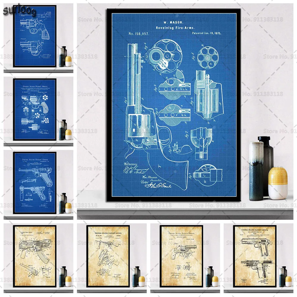 Плакаты и принты пистолета схема патентная современные настенные