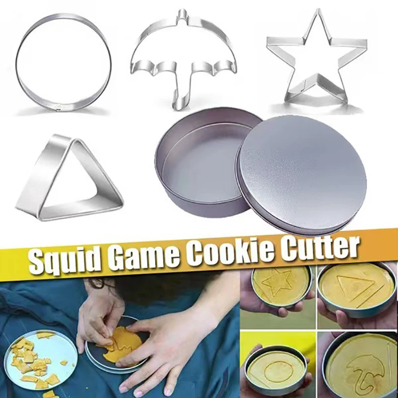 

Squid Game Same Style Biscuit Mold With Box Pentagram Geometry Umbrella Sugar Cake Mould Kitchen Bakeware Cookie Baking Tools
