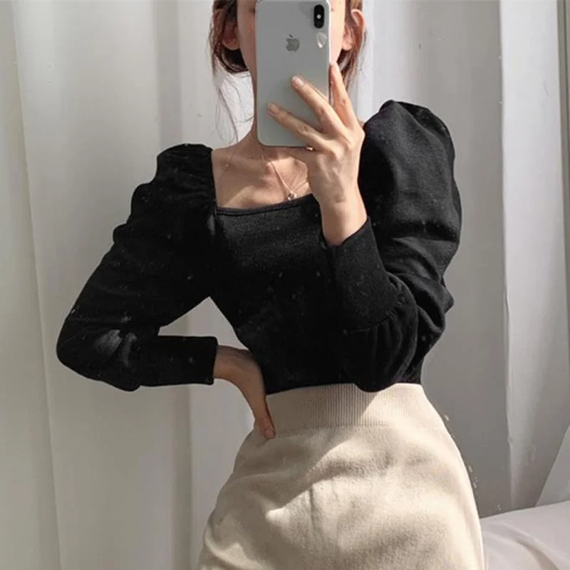 Футболка женская с длинным рукавом однотонная Повседневная элегантная уличная