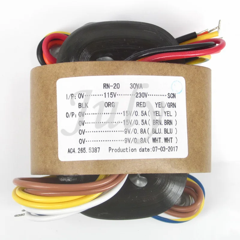 30W R type силовой трансформатор двойной 15V (0.5A) + 9V (0.8A) Niu аудио 0V 115V 230V медный