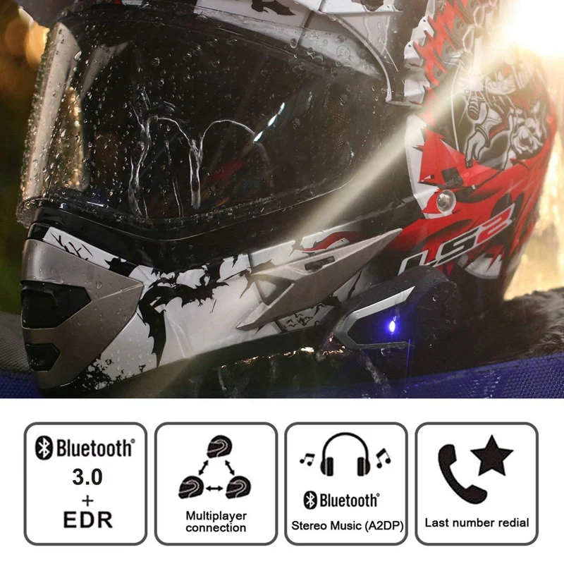 

Bluetooth-интерком для шлема BTS3, 1200 м, водонепроницаемость IPX7, BT 3,0 с FM-гарнитурой, Bluetooth-интерком для мотоциклетного шлема
