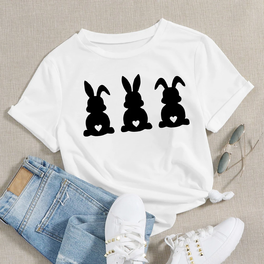 

Three Rabbit Minimalism Black Priting Harajuku T-shirt Women Summer Streetwear Tops Ropa Mujer European style Hot Sale T-shirts