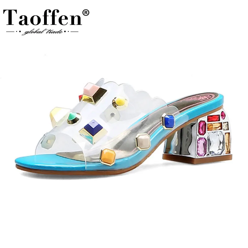 Женские босоножки с открытым носком TAOFFEN летние разноцветные металлическим