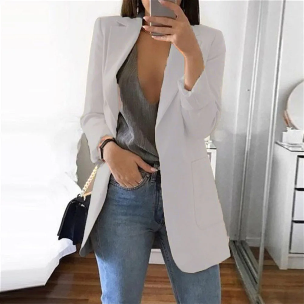 Весенний тренч для женщин длинный рукав однотонный простой с отворотом обычный