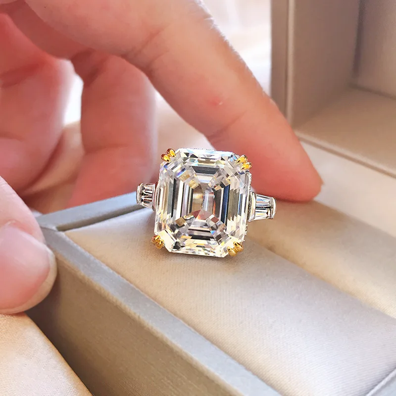 

Wong Rain 100% 925 Sterling Silver Asscher Cut Created Moissanite Gemstone Wedding Classic Women Rings Fine Jewelry Wholesale