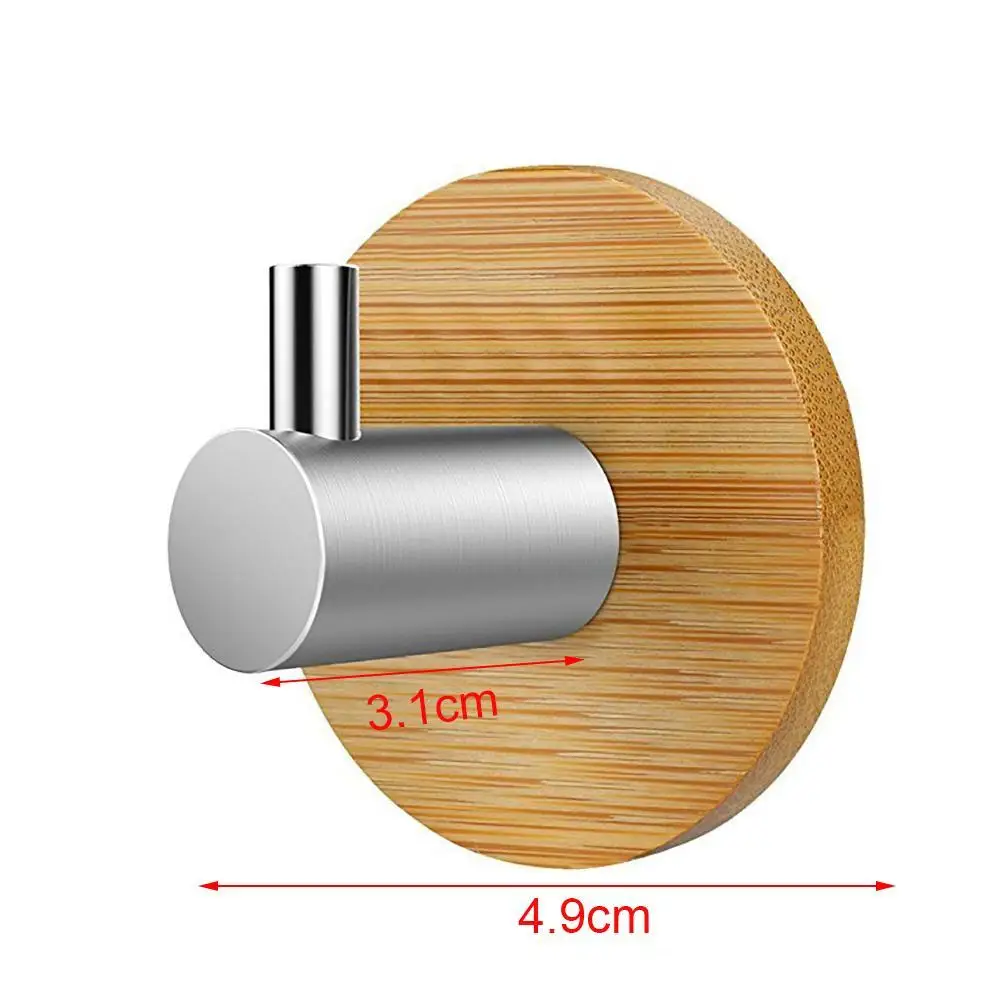 

1PC Adhesive Natural Bamboo Steel Hook Wall Towel Bathroom Kitchen Clothes Bag Shelf Door Rustproof Key Hanger W4K8