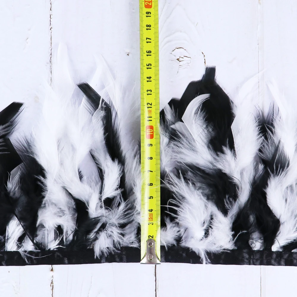10 ярдов черно белые пушистые перья индейки лента с бахромой 15 см настоящие