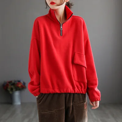 

Осенне-зимний однотонный свободный свитер на молнии с высоким воротником, женский серый