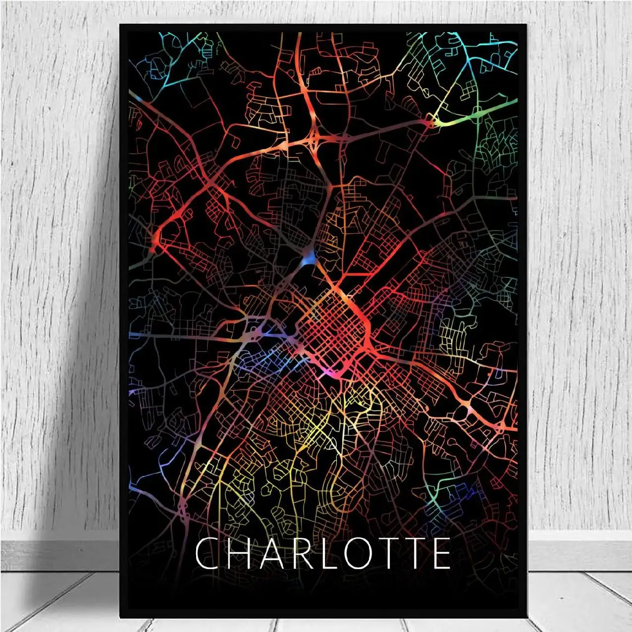 

Шарлотта NC акварельные черные карты города холст настенный художественный принт современный постер настенные картины декор для гостиной