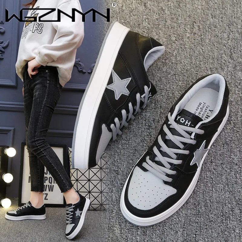 

WGZNYN 2020 Autumn Brand Designer Woman Flats Platform Sneakers Lace-Up Shoes Breathable Casual Sneakers Ladies Zapatos Mujer