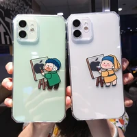 cute funny cartoon couple phone case for iphone 13 12 11 pro max xs xr x 7 8 plus se 2020 clear soft tpu shockproof back cover