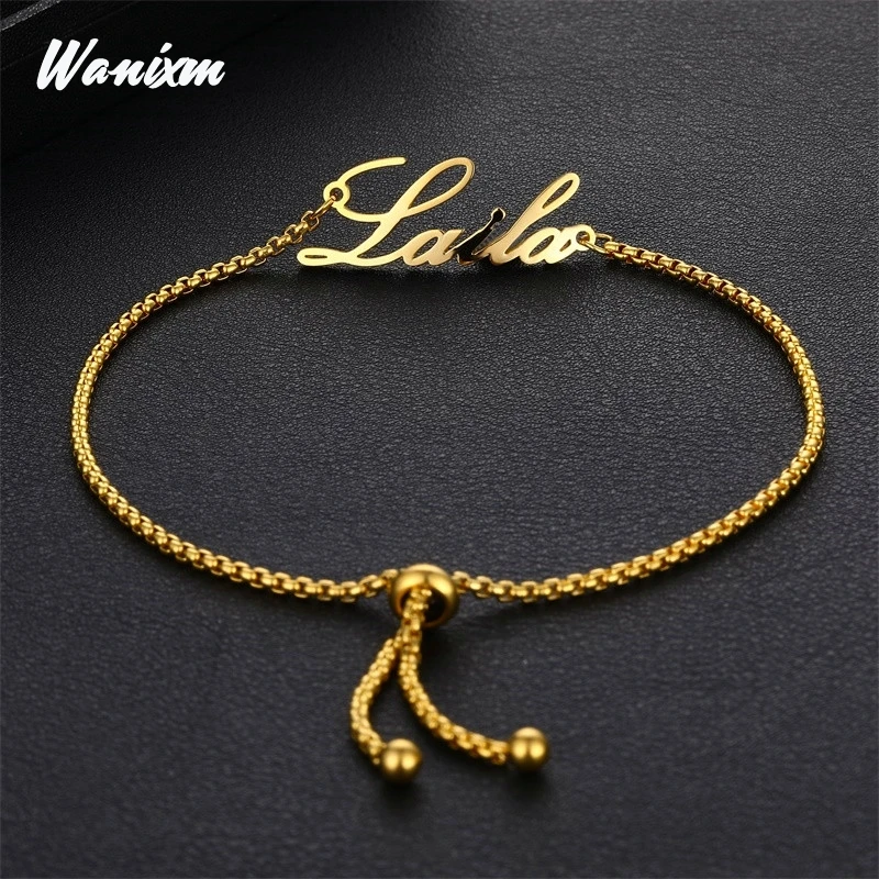 Wanixm индивидуальное имя браслет для женщин Золотая Нержавеющая сталь