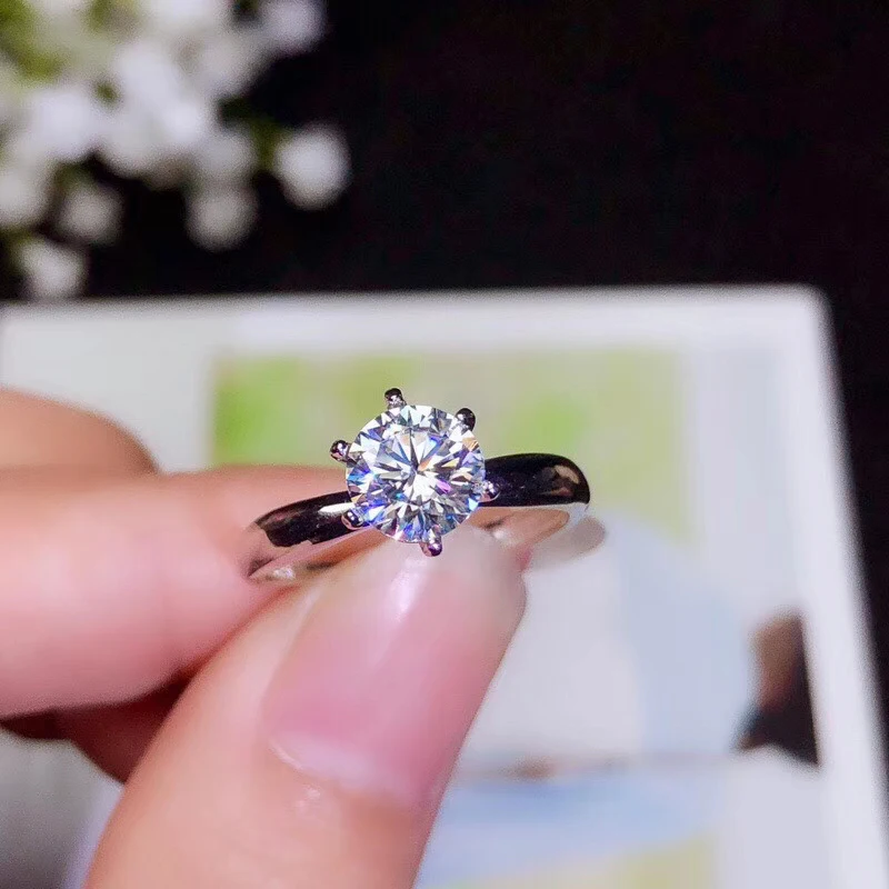 Женское кольцо с муассанитом серебряное 1 карат 2 карата разные цвета 925|Кольца| |