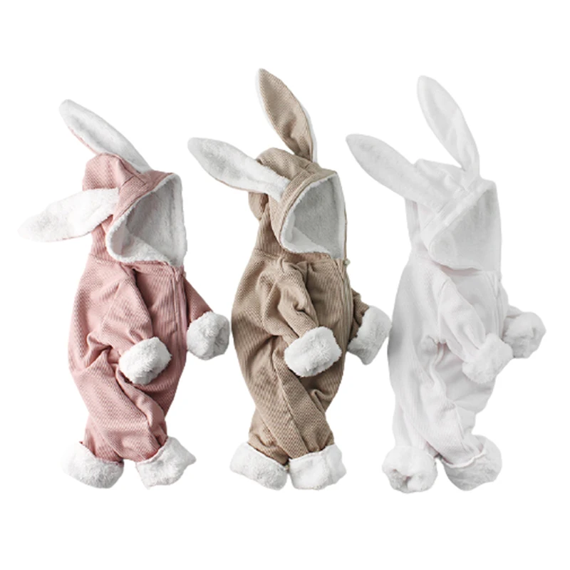 

2021 Winter Baby Clothing Set Children Rabbit Ear Hooded Suit Newborn Long Sleeve Cotton Fleece Tracksuit Kids Clothes