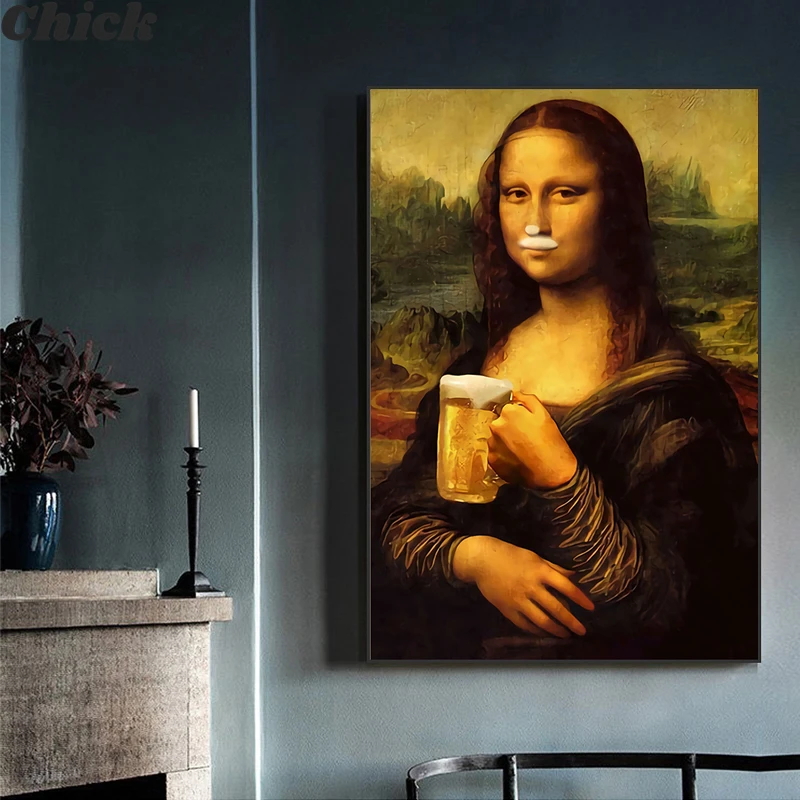 

Nordic Style Minimalism Mona Lisa Poster Wall Art Canvas Prints Beer Painting Modular Pictures Living Room Modern Home Decor