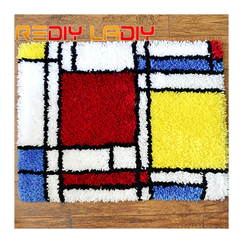 

Latch Hook Rug Kits Make Your Own Rug Plaid Pattern Crocheting Cushion DIY Carpet Rug Acrylic Yarn Printed Canvas Hobby & Crafts