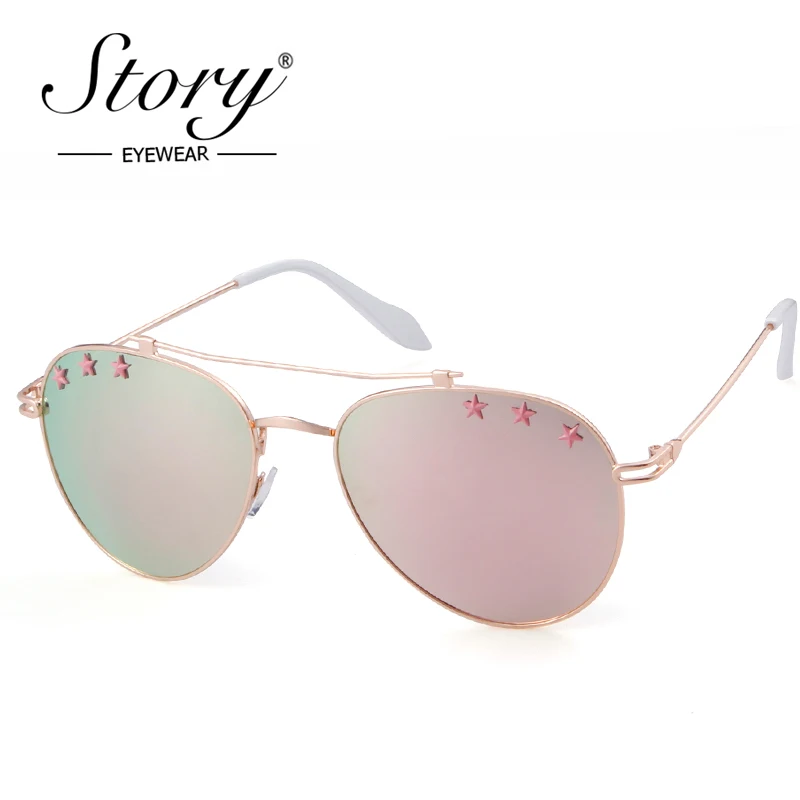 Солнечные очки авиаторы STORY 2018 модные солнцезащитные со звездами женские черные