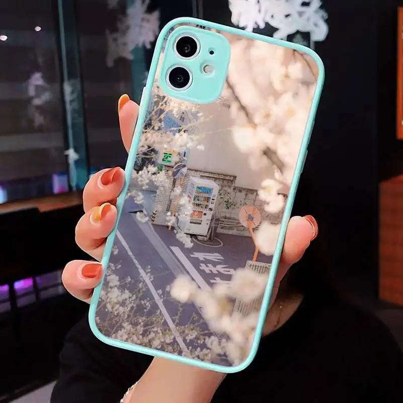 

Beautiful Japanese cherry blossom street view Phone Case For iPhone 12 11 Mini Pro XR XS Max 7 8 Plus X Matte transparent